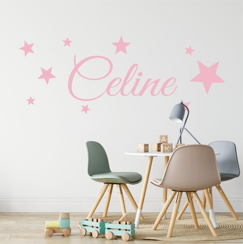 Muursticker naam met sterren babykamer / kinderkamer
