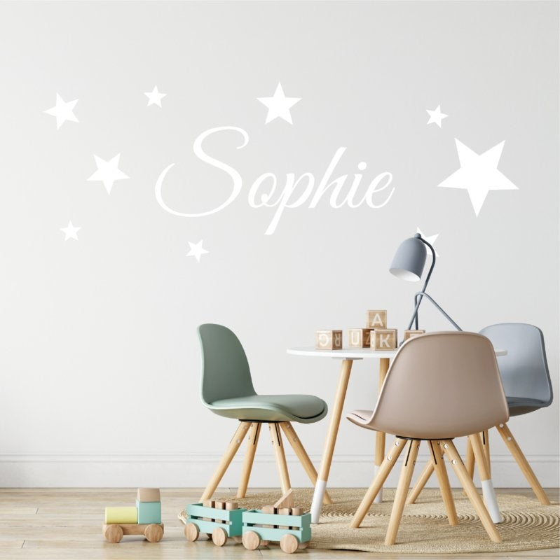 Muursticker naam met sterren babykamer / kinderkamer
