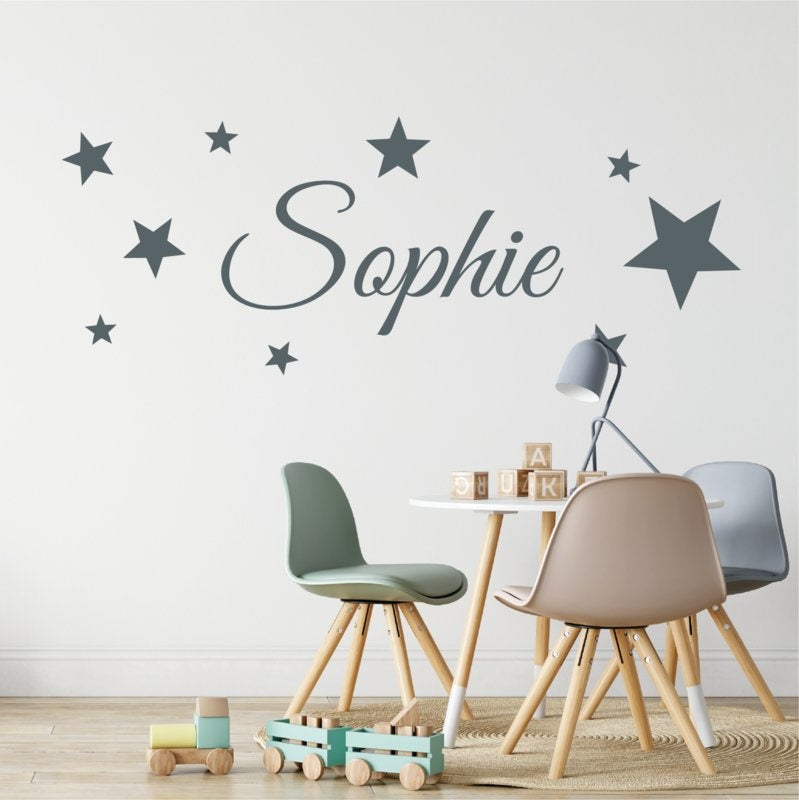 Muursticker naam met sterren babykamer / kinderkamer