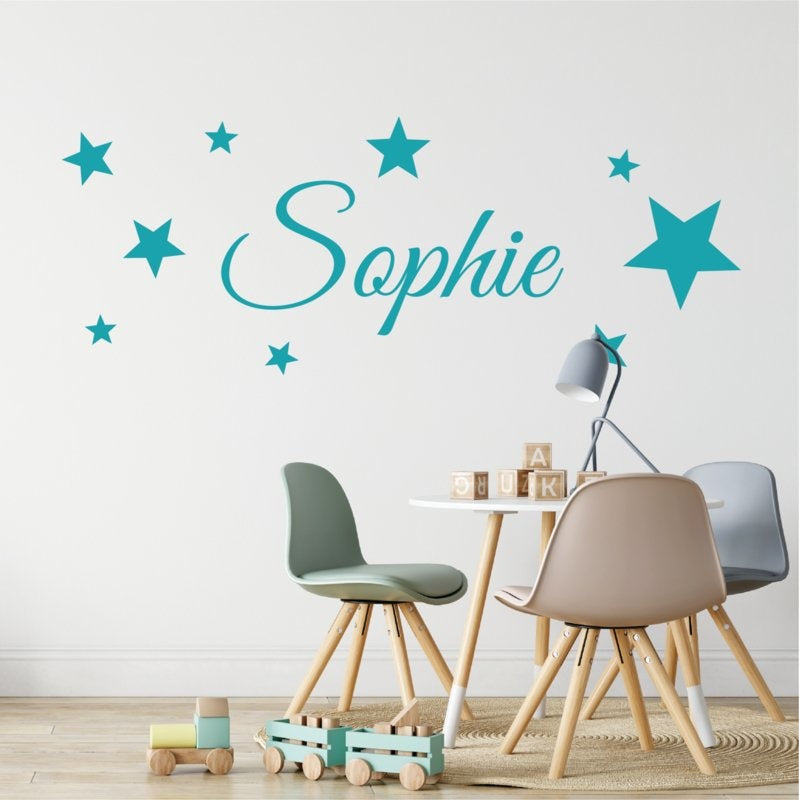 Muursticker naam met sterren babykamer / kinderkamer