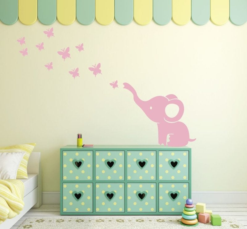 Muursticker olifant en vlinders babykamer