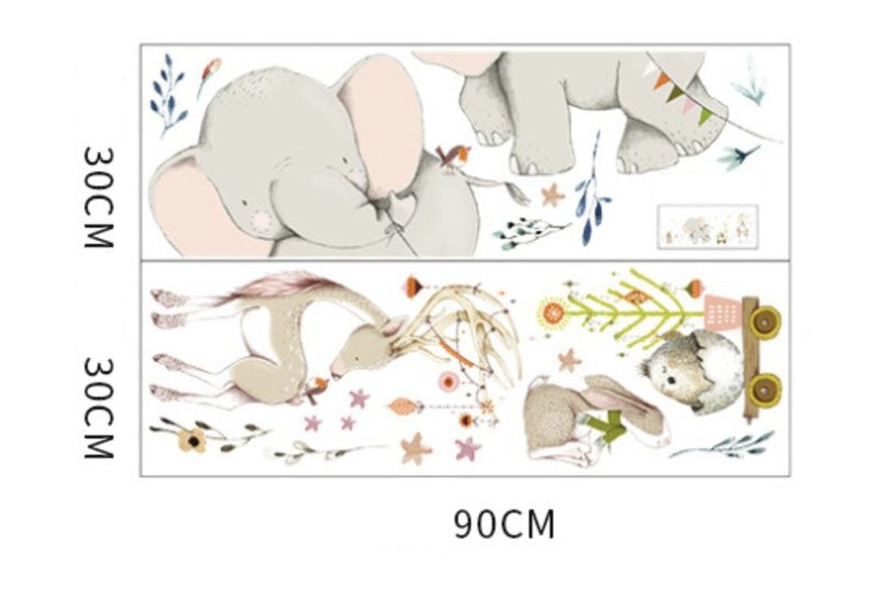 Muursticker olifant en vriendjes kinderkamer
