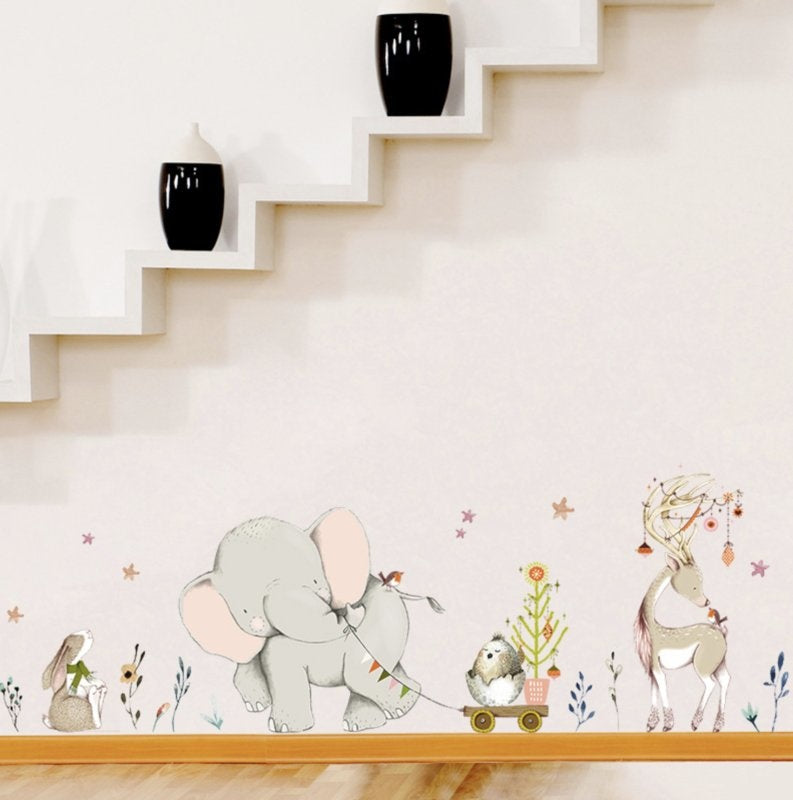 Muursticker olifant en vriendjes kinderkamer