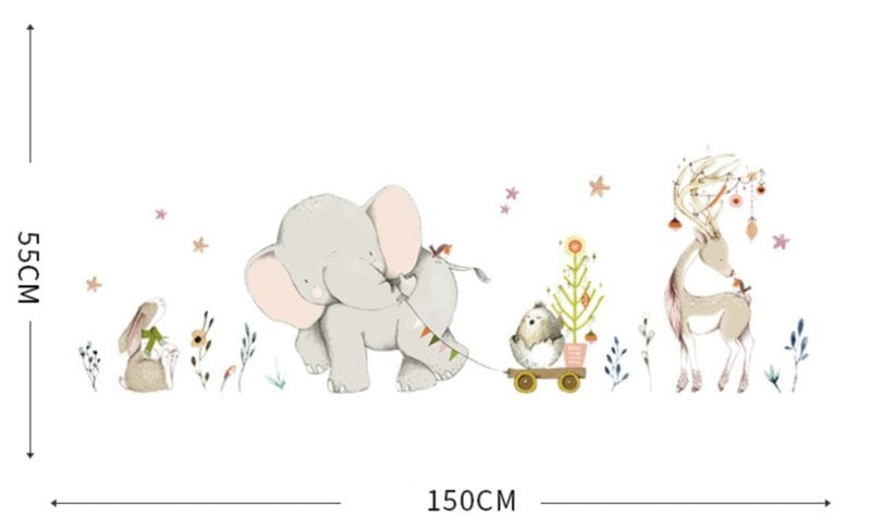 Muursticker olifant en vriendjes kinderkamer