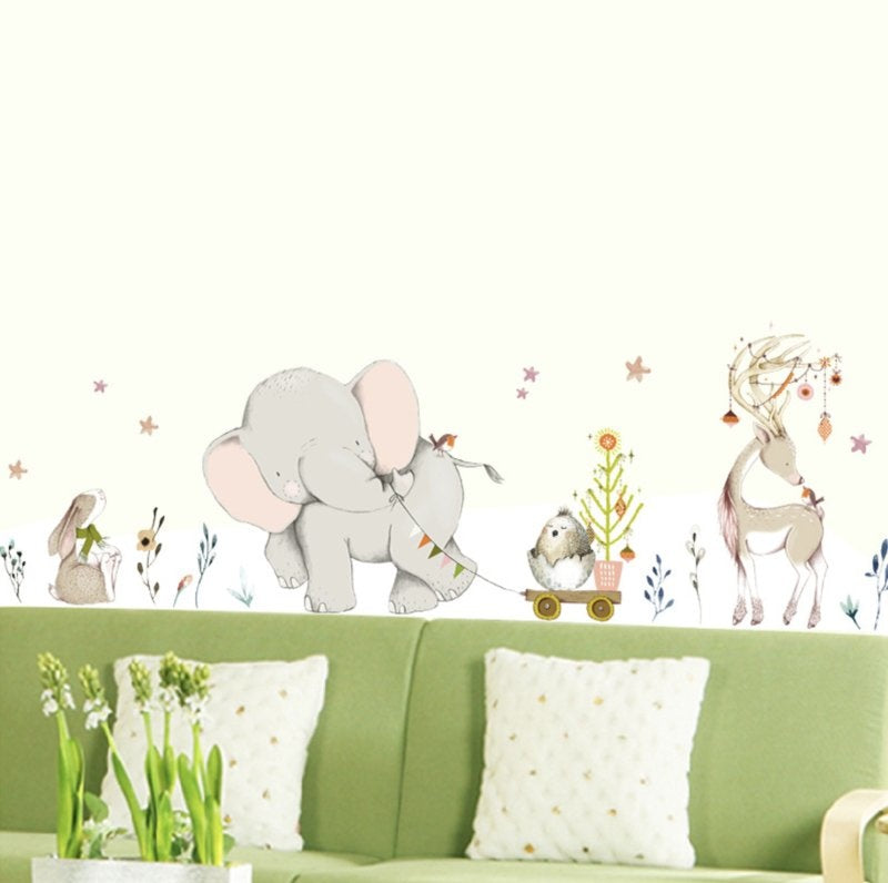 Muursticker olifant en vriendjes kinderkamer