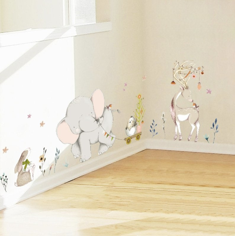 Muursticker olifant en vriendjes kinderkamer