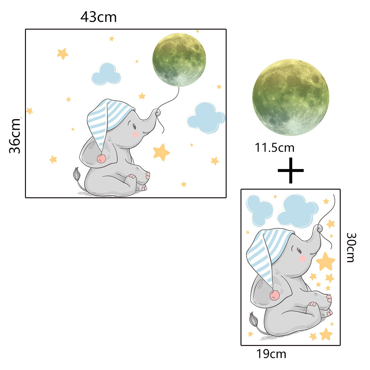 Muursticker olifant glow in the dark kinderkamer