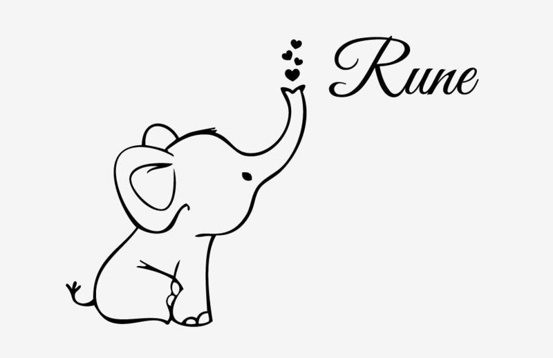 Muursticker olifant met hartjes en naam kinderkamer / babykamer