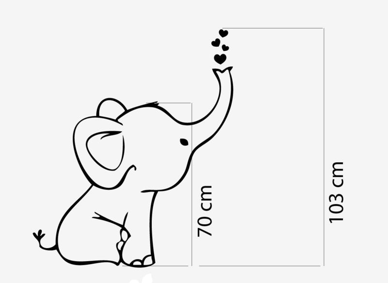 Muursticker olifant met hartjes en naam kinderkamer / babykamer