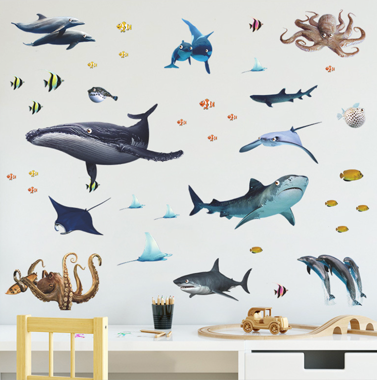 Muursticker zeedieren oceaan set kinderkamer
