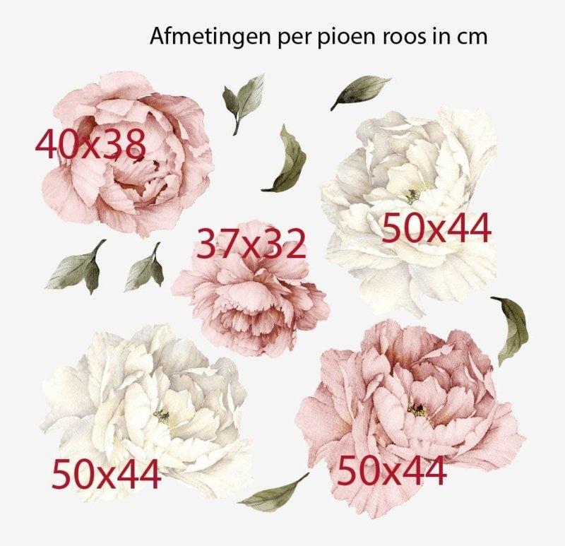 Muursticker pioenroos XL bloemen roze en wit babykamer