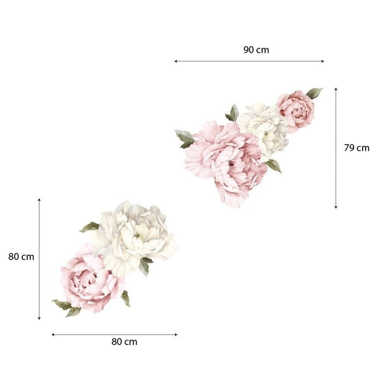 Muursticker pioenroos XL bloemen roze en wit