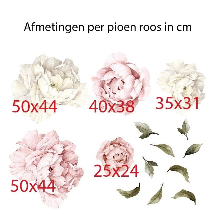Muursticker pioenroos XL bloemen roze en wit