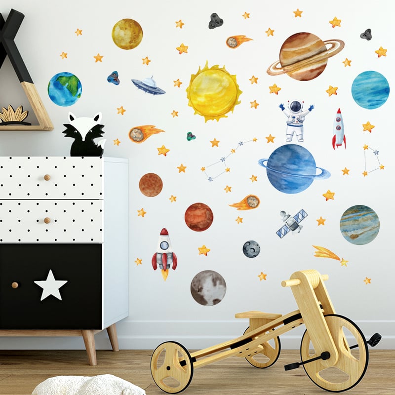 Muursticker ruimte planeten kinderkamer