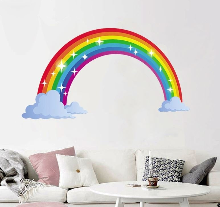 Muursticker regenboog en wolken kinderkamer