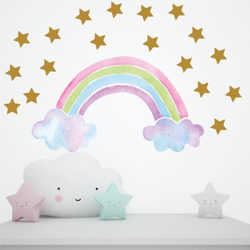 Muursticker regenboog en wolkjes unicorn stijl kinderkamer meisjes
