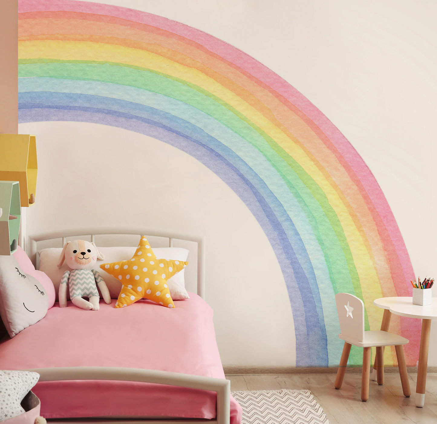 Muursticker aquarel regenboog XXL kinderkamer