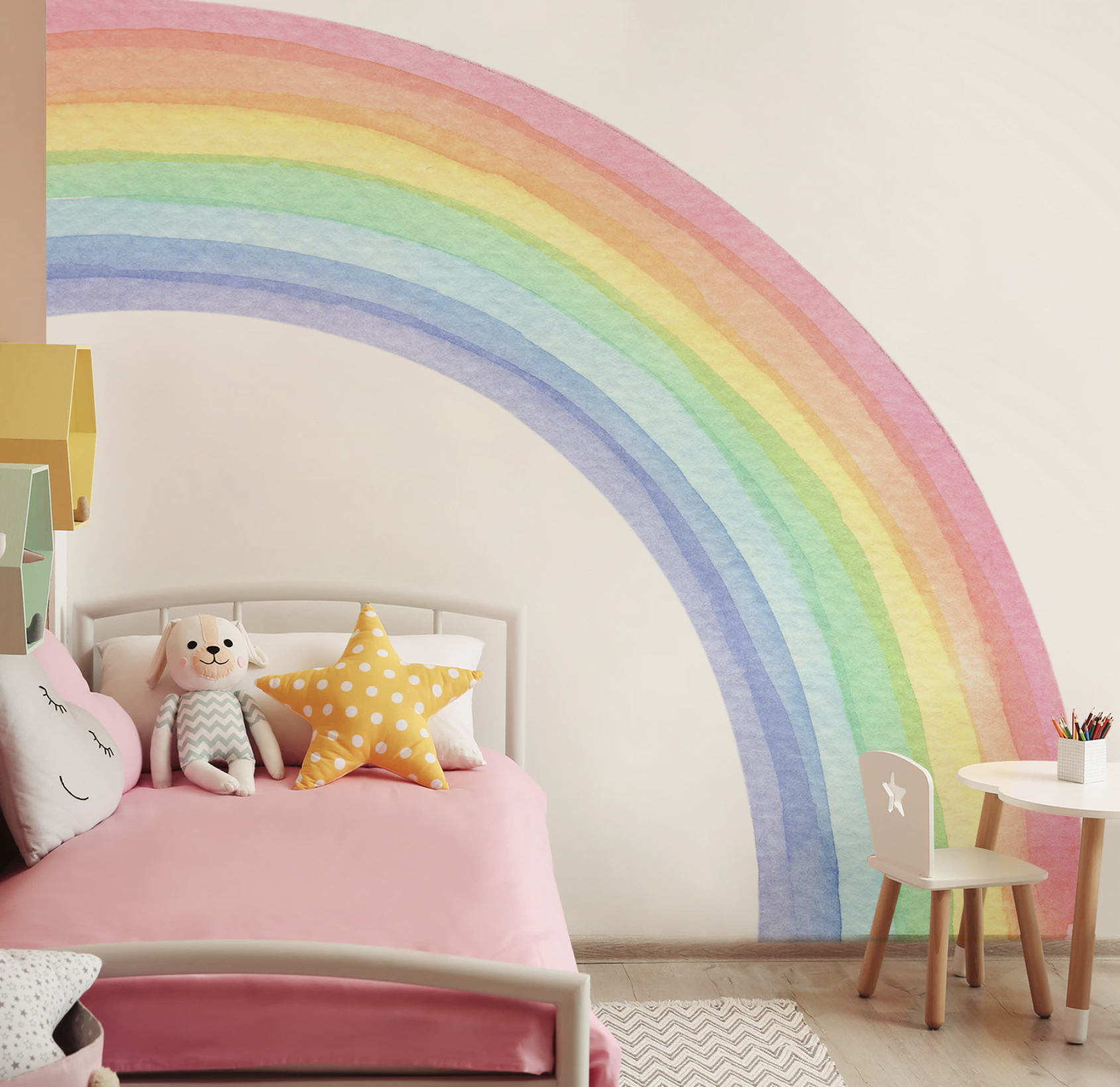 Muursticker aquarel regenboog XXL kinderkamer