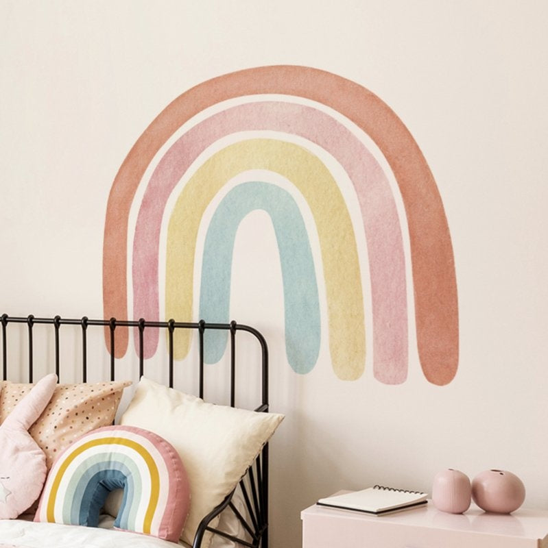 Muursticker regenboog pastel kleuren kinderkamer
