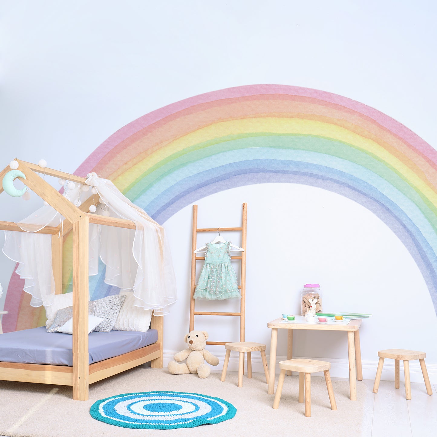 Muursticker regenboog aquarel waterverf stijl XXL kinderkamer