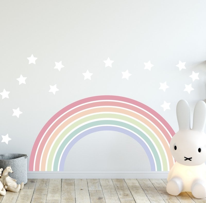 Muursticker regenboog zachte kleuren kinderkamer