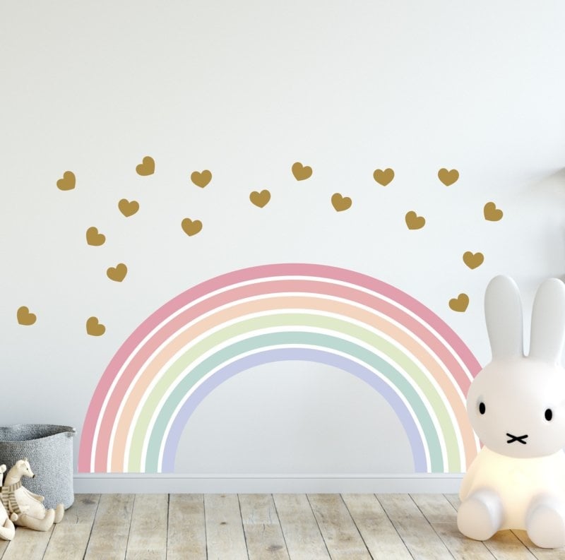 Muursticker regenboog zachte kleuren kinderkamer