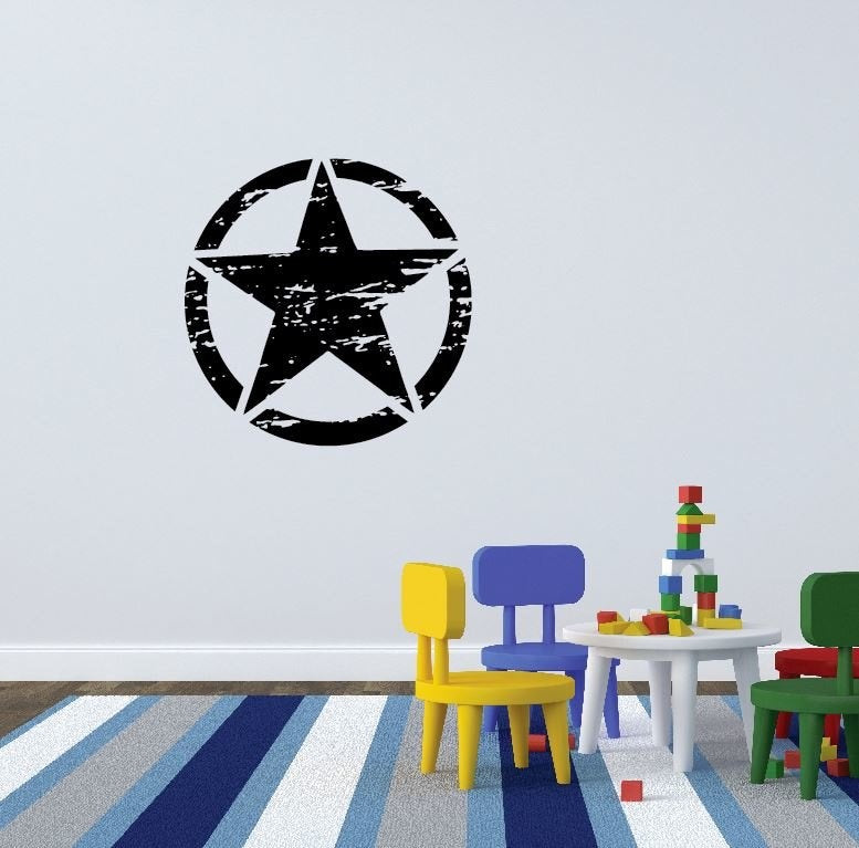 Muursticker ster in cirkel leger look kinderkamer jongen stoer