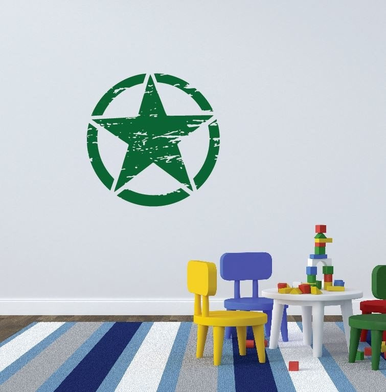 Muursticker ster in cirkel leger look kinderkamer jongen stoer