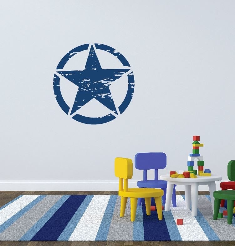 Muursticker ster in cirkel leger look kinderkamer jongen stoer