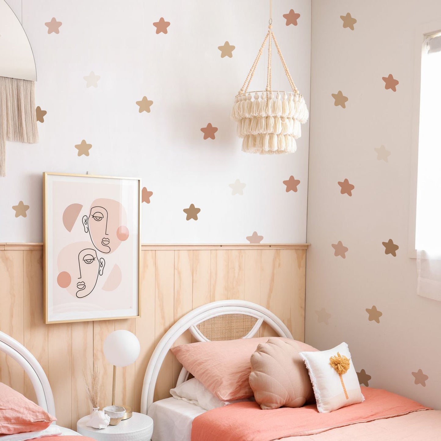 Muurstickers sterren 36 stuks - aardse kleuren - boho - kinderkamer - muurstickers