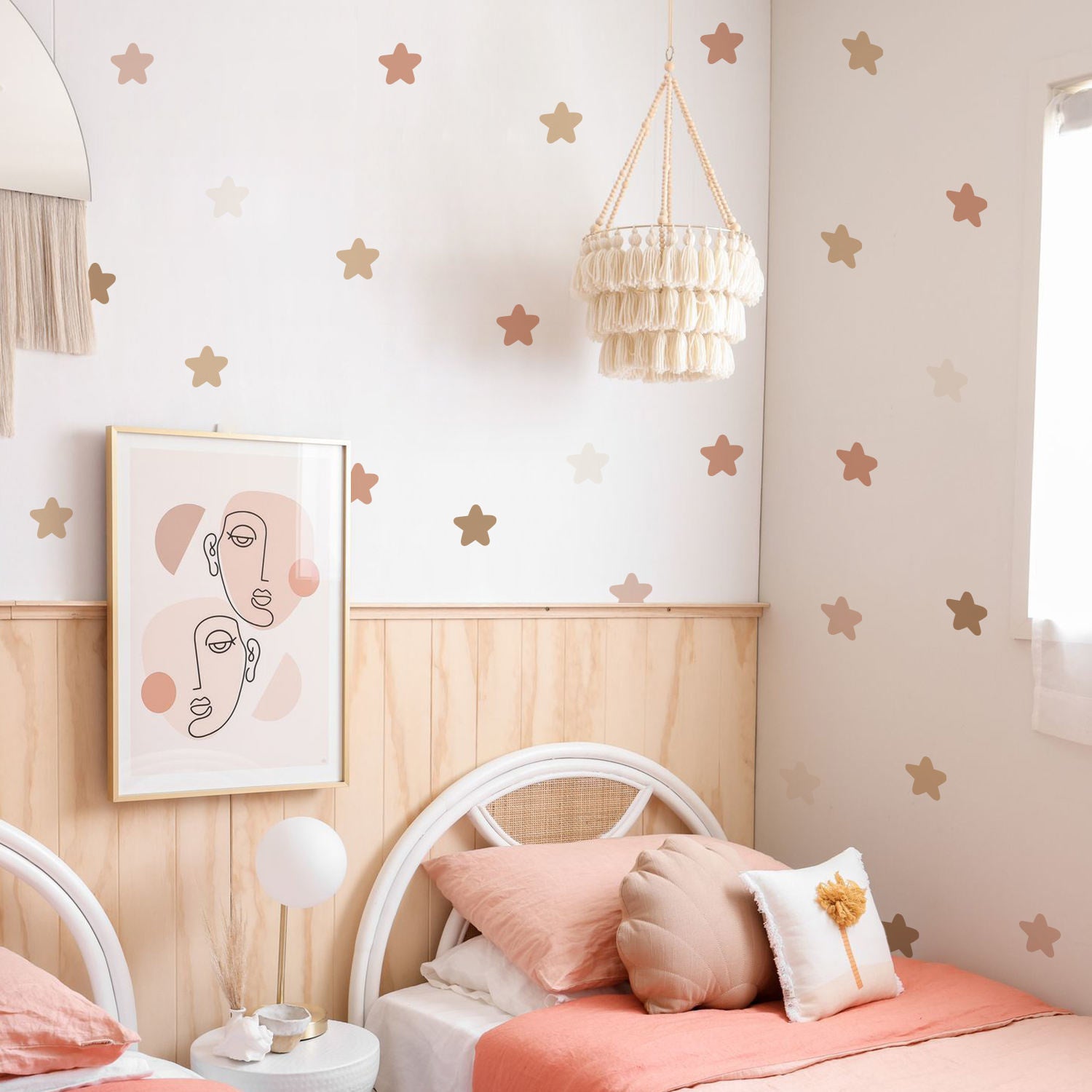 Muurstickers sterren 36 stuks - aardse kleuren - boho - kinderkamer - muurstickers