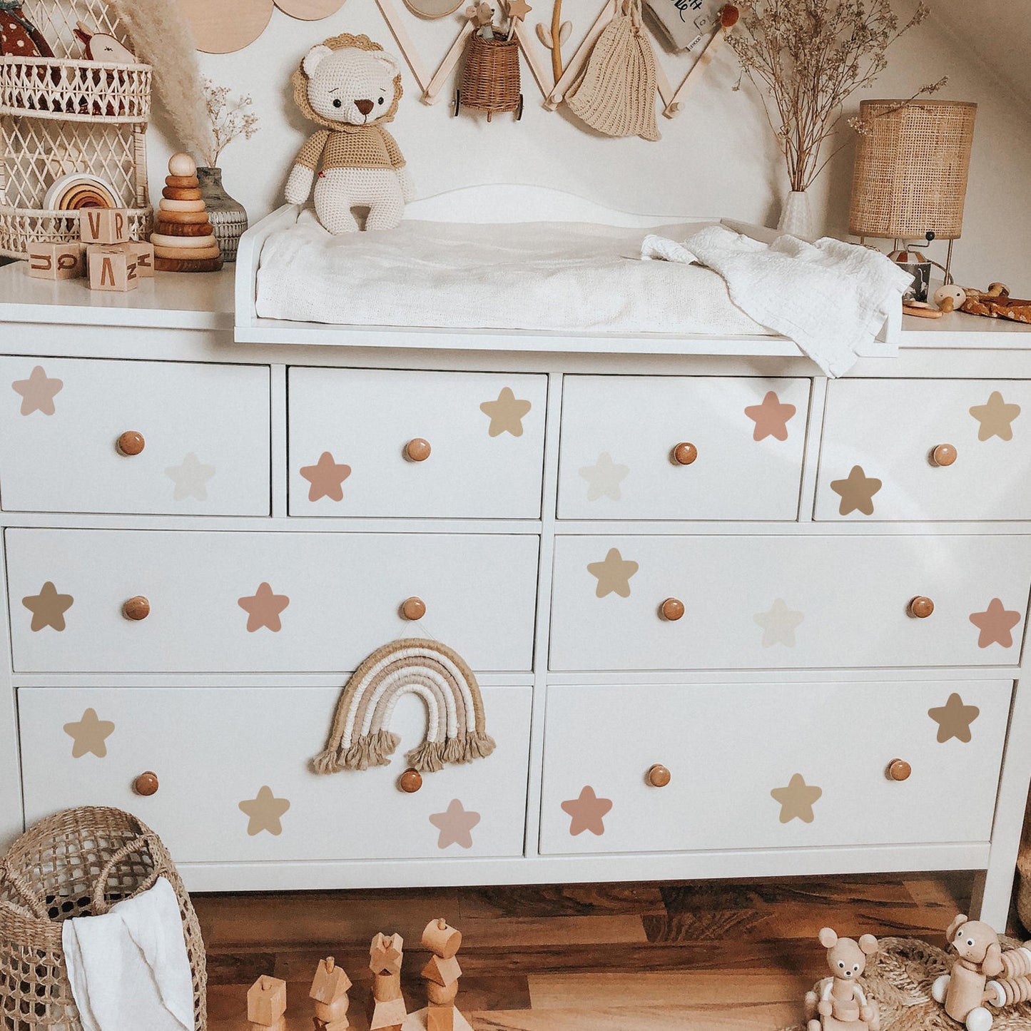 Muurstickers sterren 36 stuks - aardse kleuren - boho - kinderkamer - muurstickers