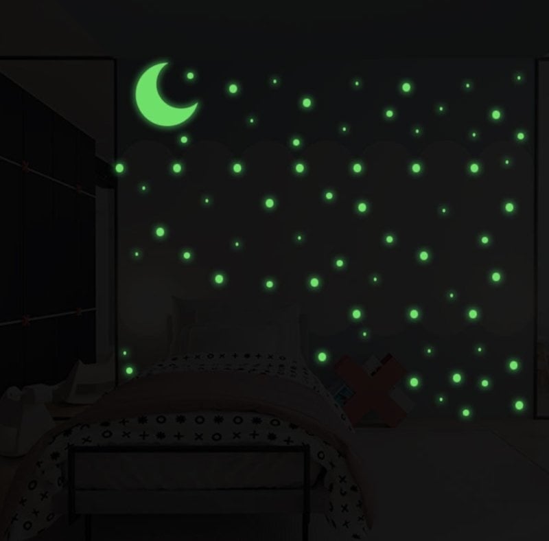 Muursticker stippen en maan glow in the dark kinderkamer 250 stuks
