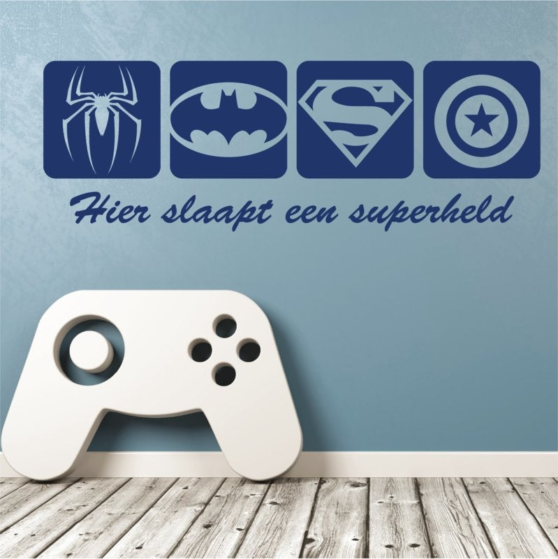 Muursticker Superhelden logo van Spiderman, Batman, Superman en Captain America