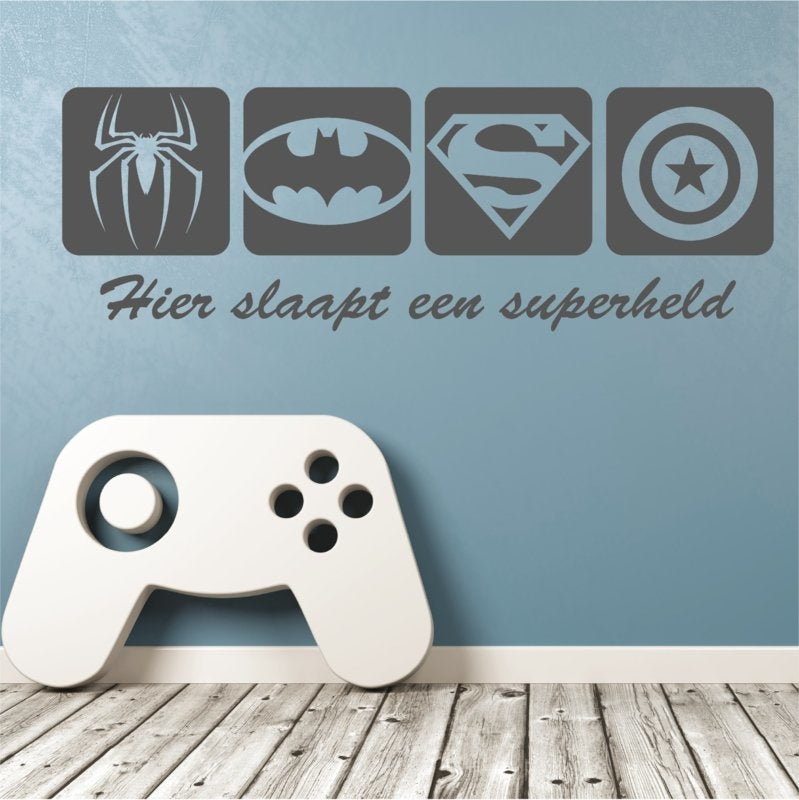 Muursticker Superhelden logo van Spiderman, Batman, Superman en Captain America