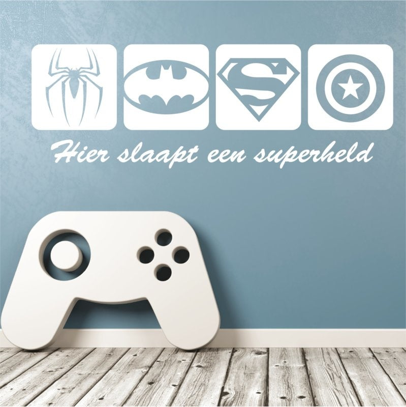 Muursticker Superhelden logo van Spiderman, Batman, Superman en Captain America