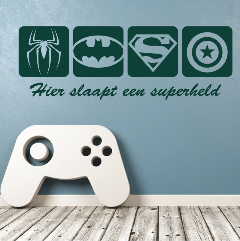 Muursticker Superhelden logo van Spiderman, Batman, Superman en Captain America
