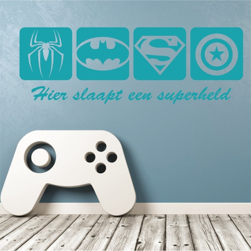 Muursticker Superhelden logo van Spiderman, Batman, Superman en Captain America