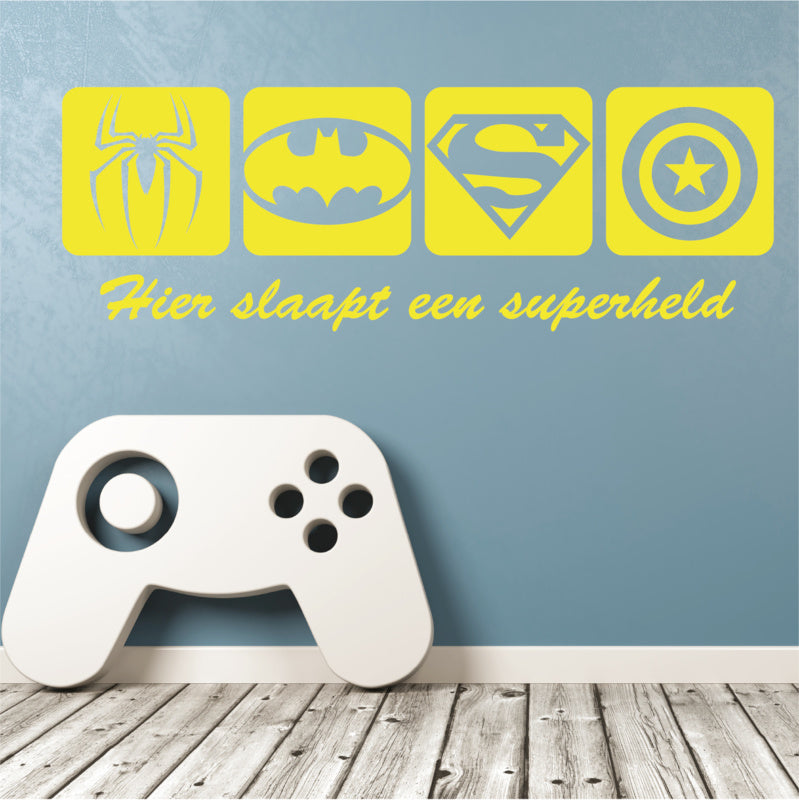 Muursticker Superhelden logo van Spiderman, Batman, Superman en Captain America