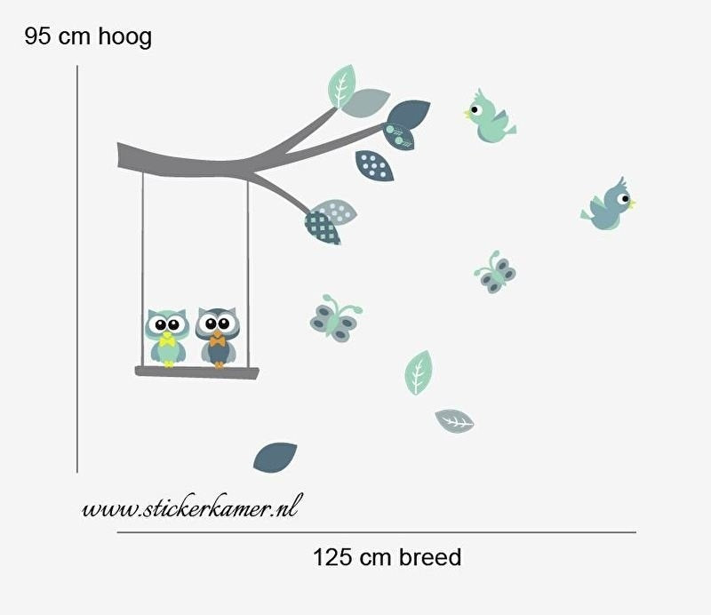 Muursticker tak uilen en vogels mint babykamer