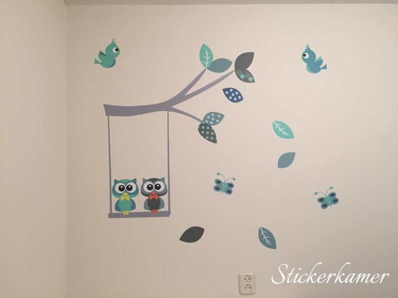 Muursticker tak uilen en vogels mint babykamer