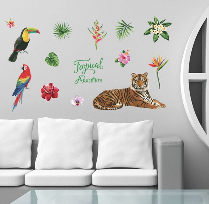 Muursticker tropische jungle beesten mix kinderkamer / babykamer