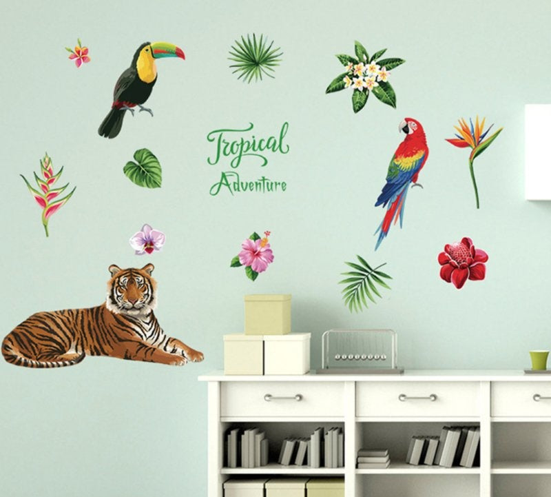 Muursticker tropische jungle beesten mix kinderkamer / babykamer