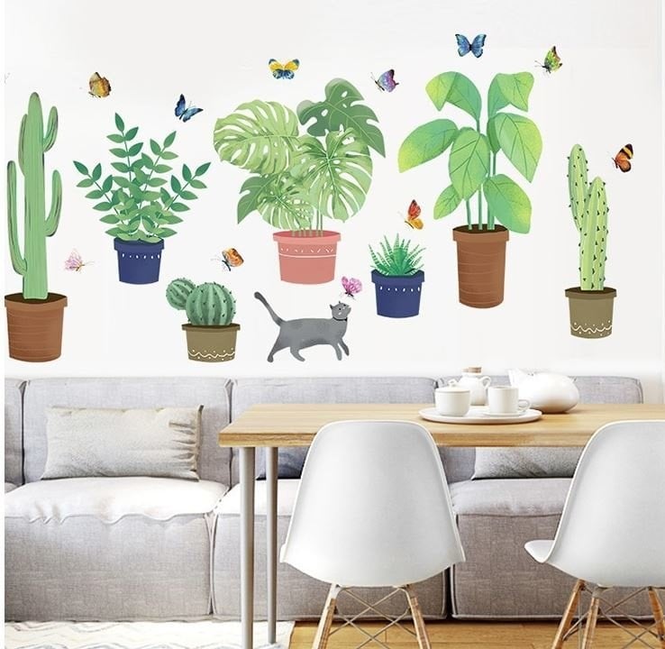 Muursticker tropische planten in pot