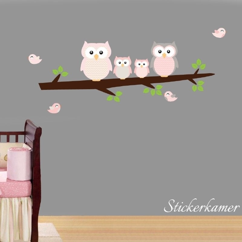 Muursticker uilen op tak babykamer