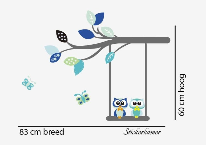 Muursticker uilen op tak kinderkamer