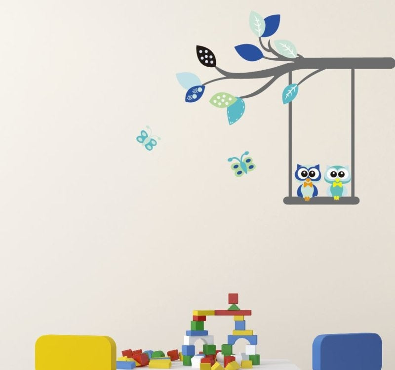 Muursticker uilen op tak kinderkamer