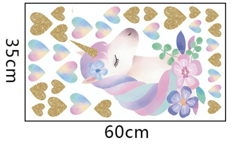Muursticker unicorn - eenhoorn en hartjes meisjeskamer / babykamer