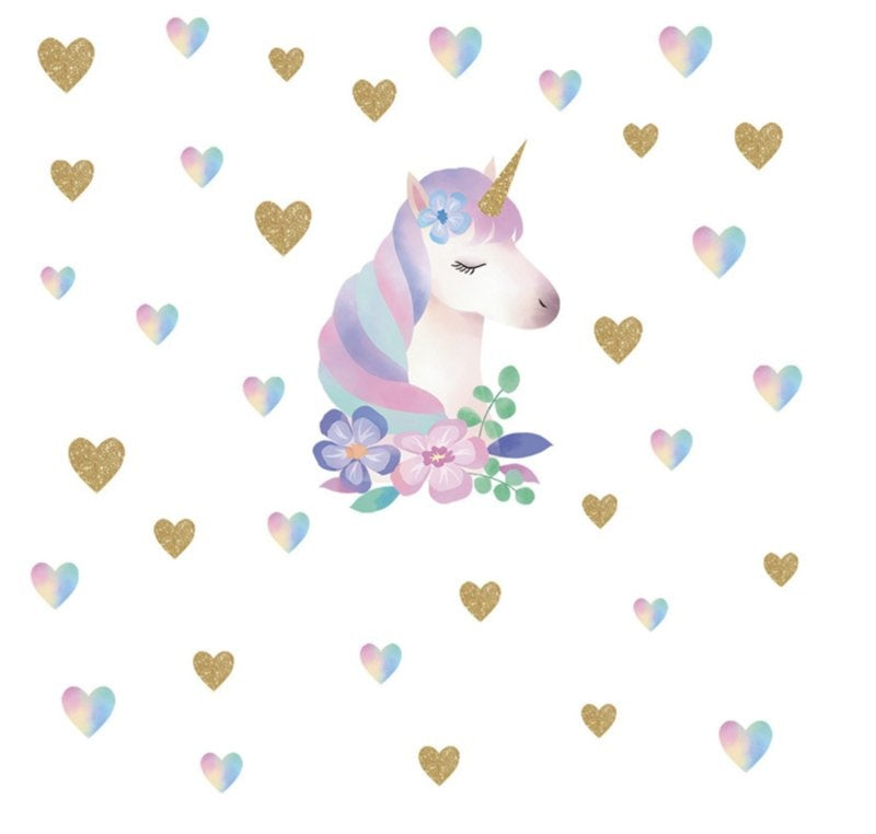 Muursticker unicorn - eenhoorn en hartjes meisjeskamer / babykamer