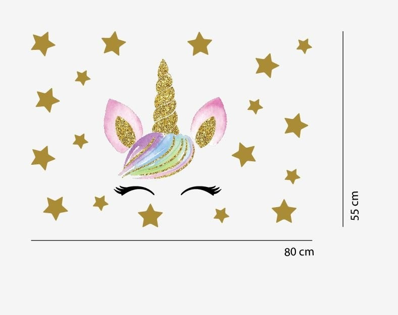 Muursticker unicorn - eenhoorn oogjes en sterren meisjeskamer / babykamer